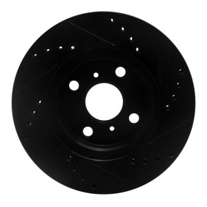 Toyota Echo Brake Rotor (1) - Front Left - R1 Concepts - Drilled & Slotted - Black - `00-`05